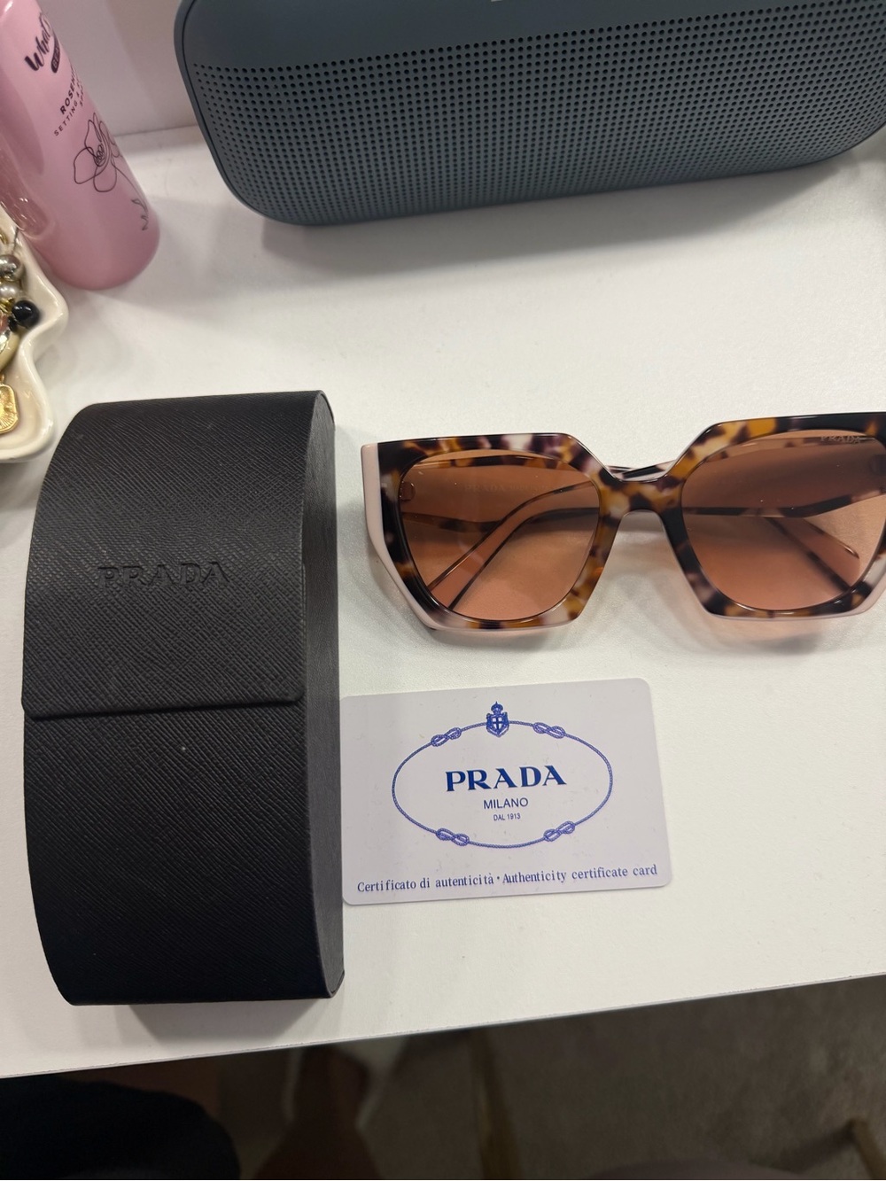 Prada Tortoise Square Acetate Sunglasses with Brown Lenses